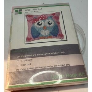 Beyond Your Thoughts Miss Owl Latch Hook Kit DIY Pillow Craft 42x42cm NWT